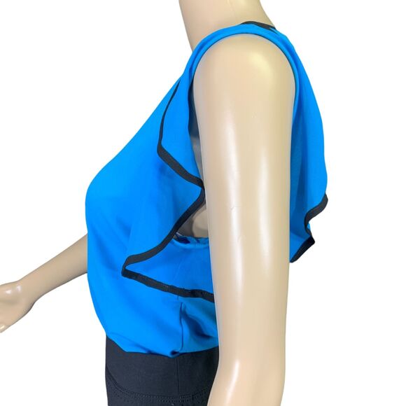 Calvin Klein Womens Blouse Top Shirt Ruffle Sleeve Pullover Teal Black XS - Picture 7 of 16